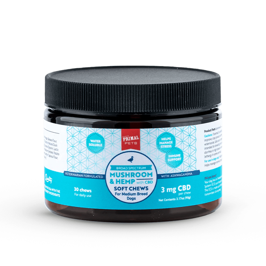 Primal Dog Mushroom & Hemp Soft Chews CBD 3mg 30 count - Happy Pet