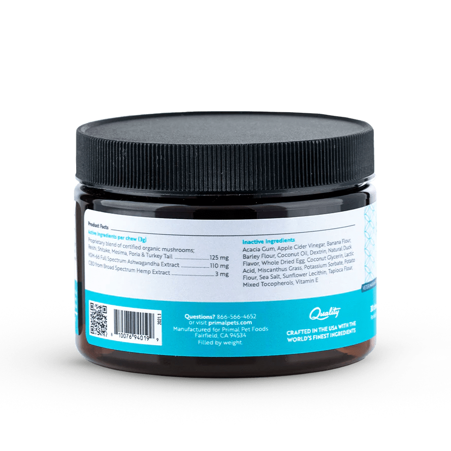 Primal Dog Mushroom & Hemp Soft Chews CBD 3mg 30 count - Happy Pet