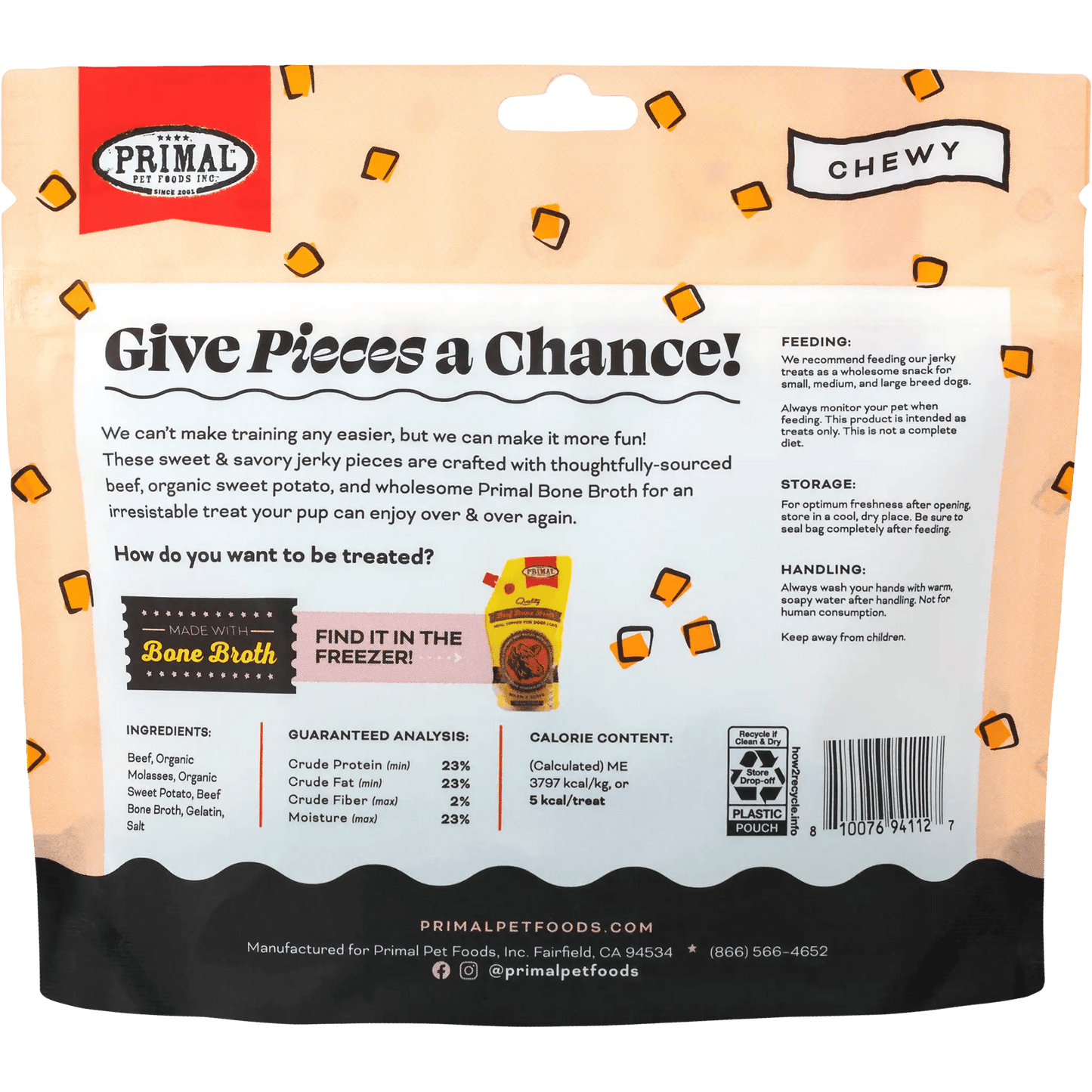 Primal Give Pieces A Chance! Beef Jerky Training Treats 4 oz - Happy Pet