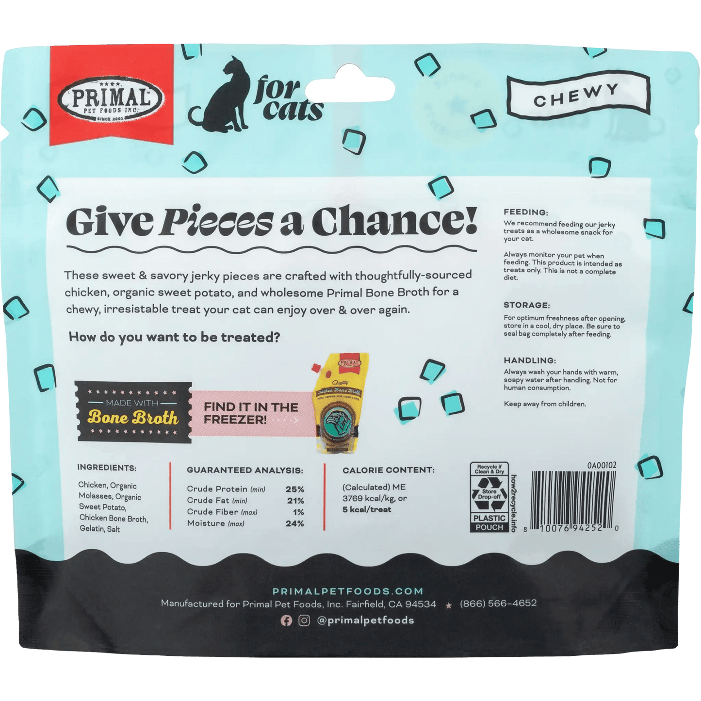 Primal Give Pieces a Chance! Chicken Jerky Cat Treats 4 oz - Happy Pet