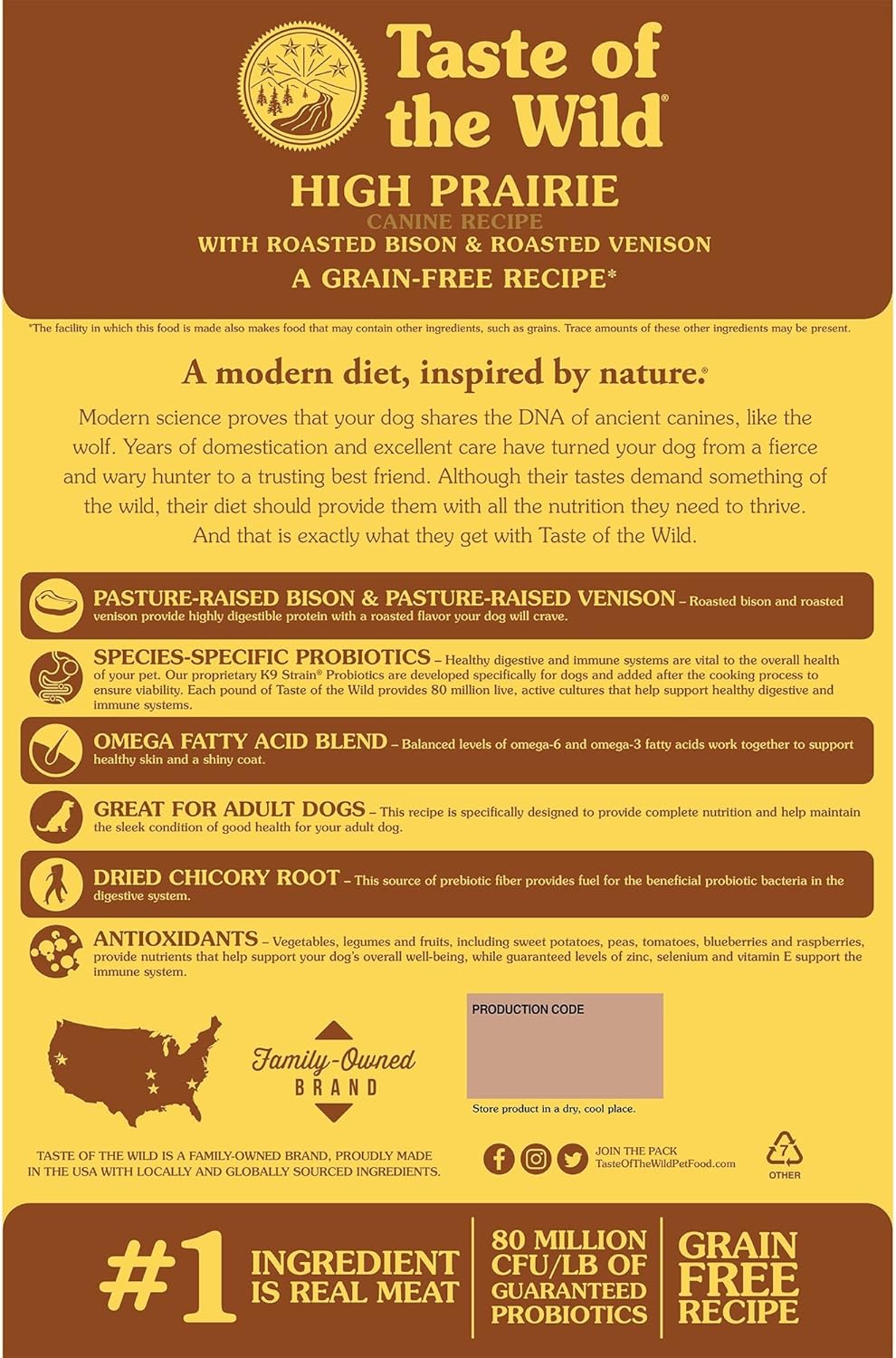 Taste of the Wild High Prairie Grain-Free Dry Dog Food 5 lbs - Happy Pet
