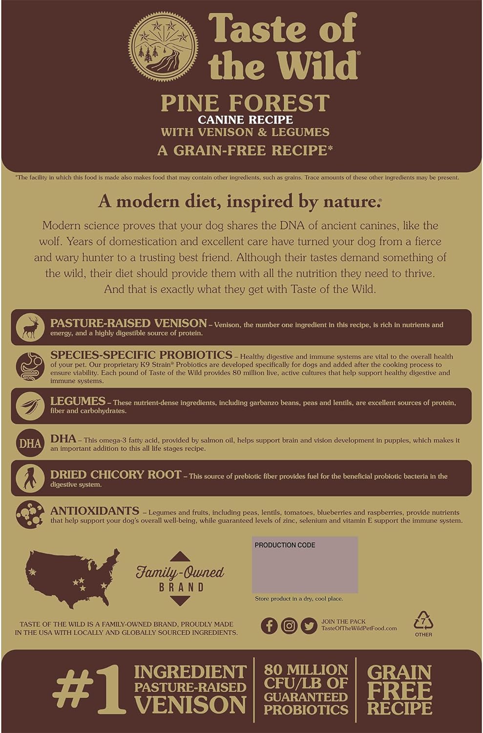 Taste of the Wild Pine Forest Grain Free Dry Dog Food 5 lbs - Happy Pet