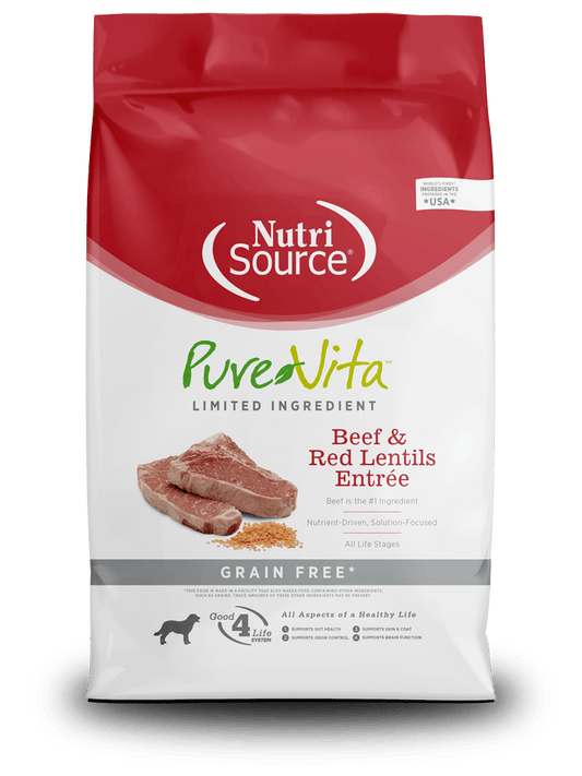 NutriSource Pure Vita Beef & Red Lentils Grain - Free 4 lbs - Happy Pet