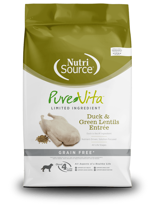 NutriSource Pure Vita Duck & Green Lentils Grain - Free 4 lbs - Happy Pet