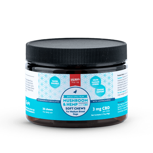 Primal Dog Mushroom & Hemp Soft Chews CBD 3mg 30 count - Happy Pet