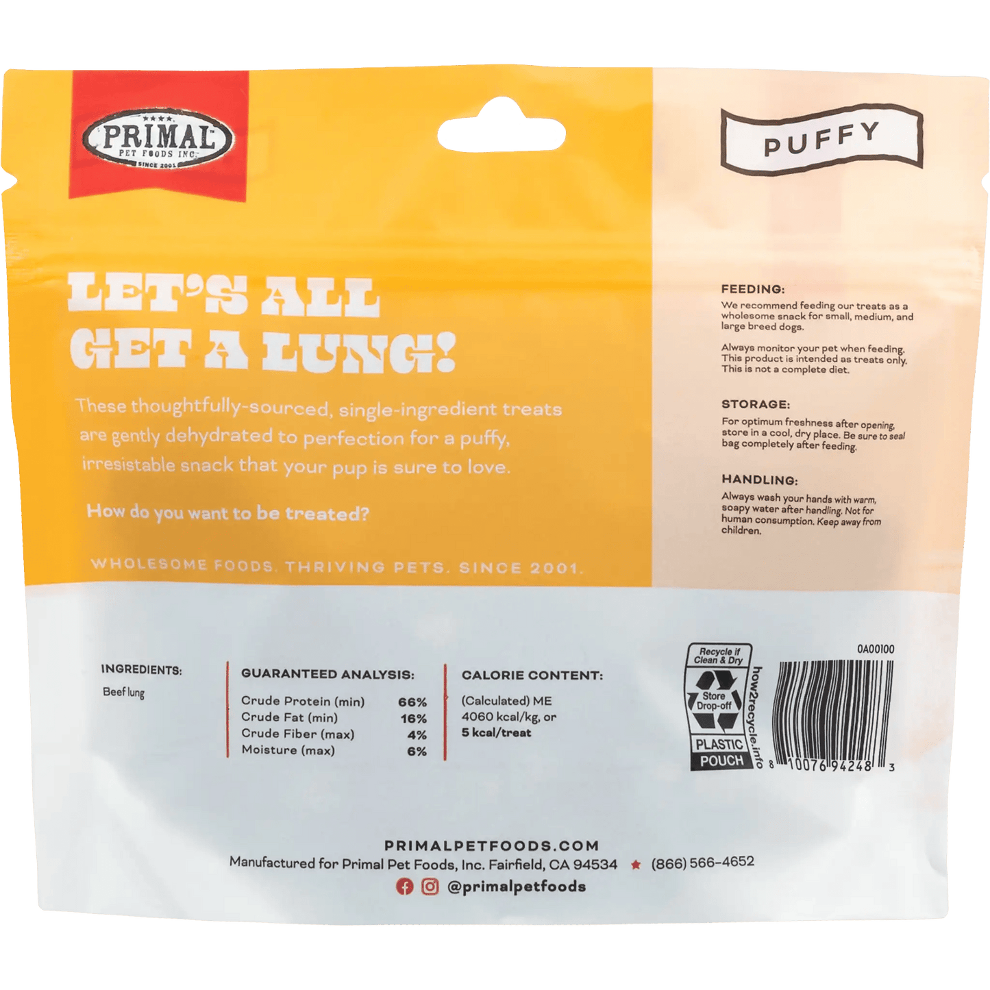 Primal Let's All Get A Lung! Beef Lung Cubes 1.5 oz - Happy Pet