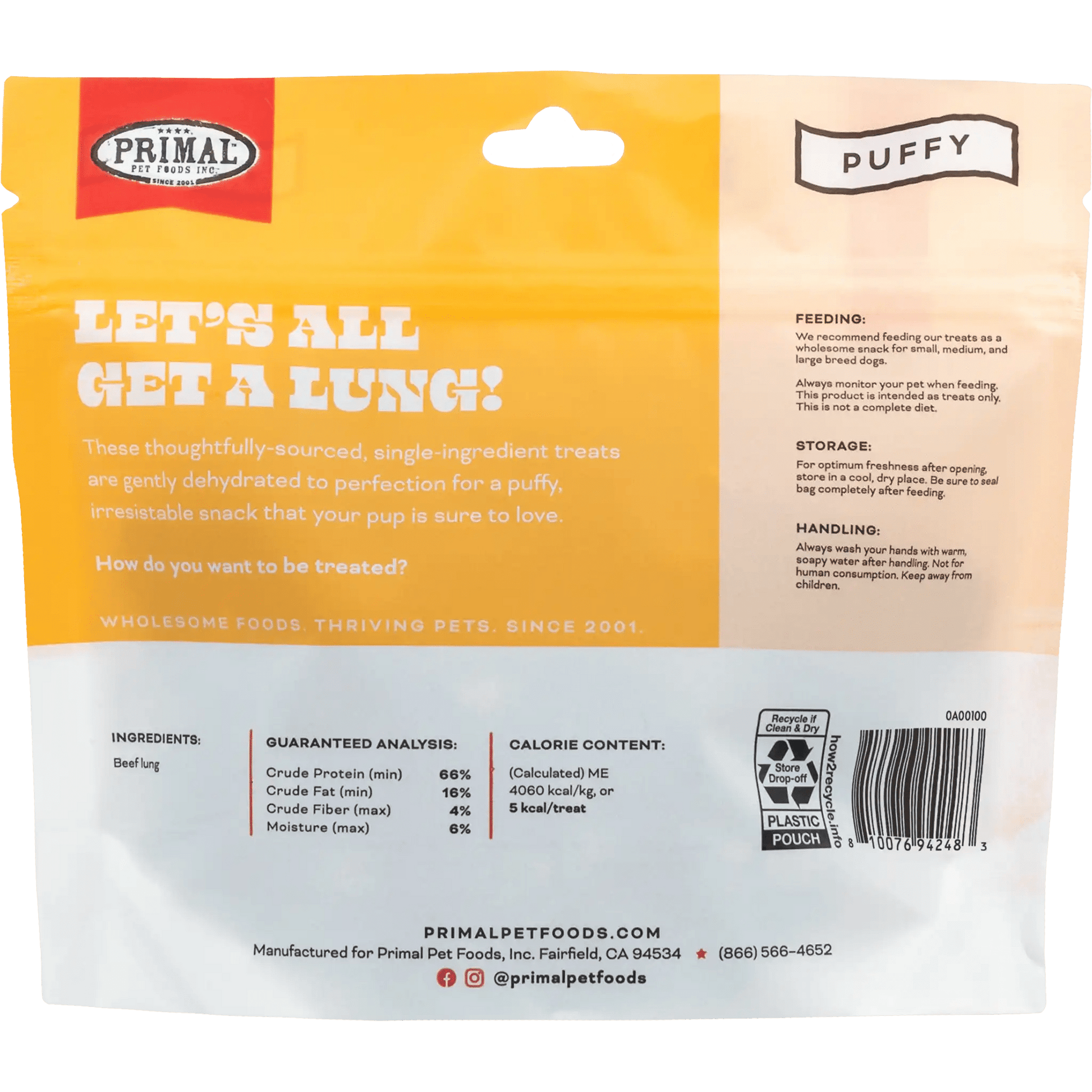 Primal Let's All Get A Lung! Beef Lung Cubes 1.5 oz - Happy Pet