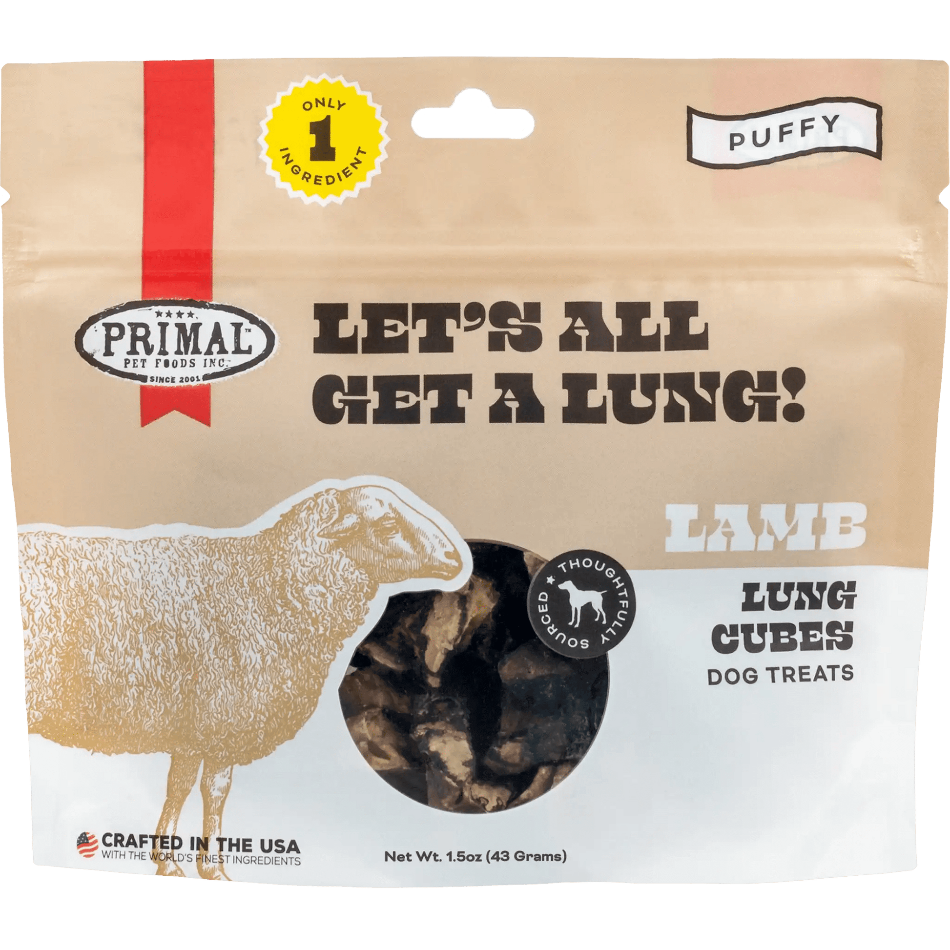 Primal Let's All Get A Lung! Lamb Lung Cubes 1.5 oz - Happy Pet